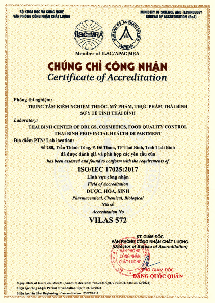 Chứng chỉ công nhận Vilas572